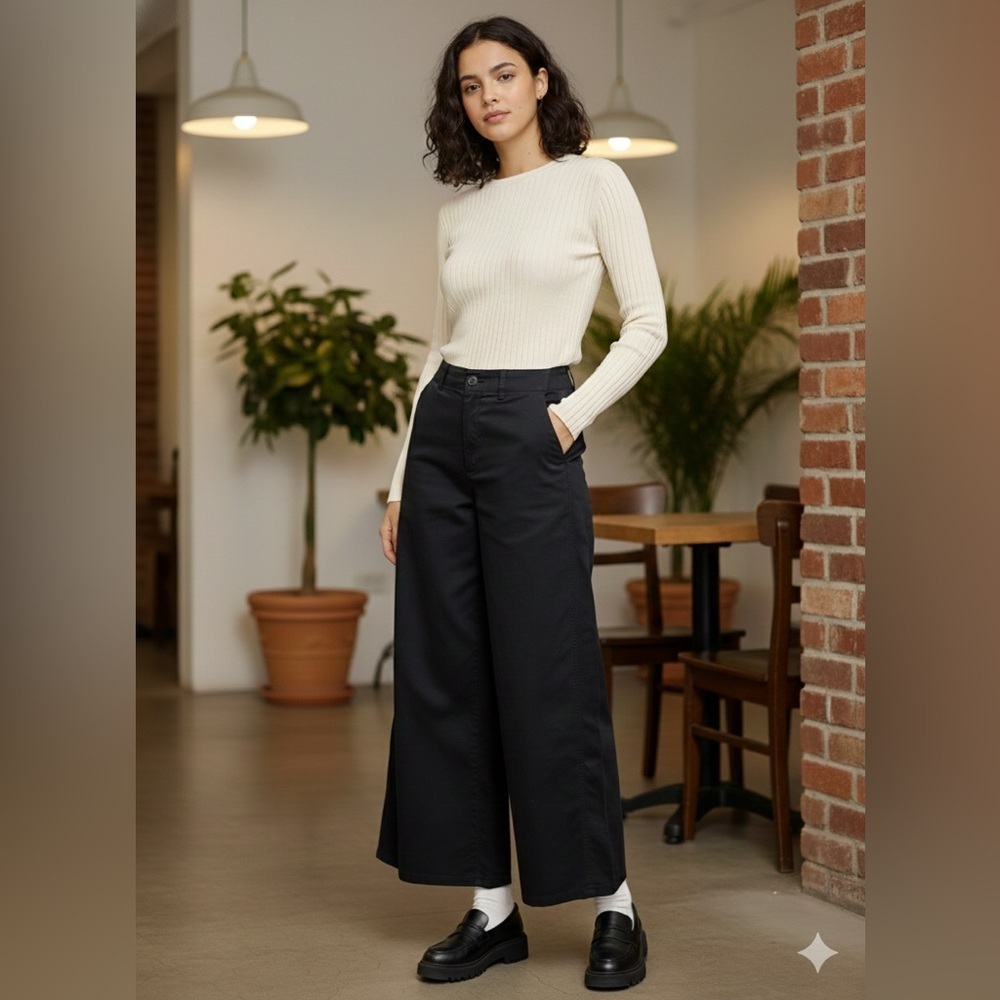 Woman’s Rag & Bone Very Soft, Wide Leg, High Waist Black Chinos. Office/Casual